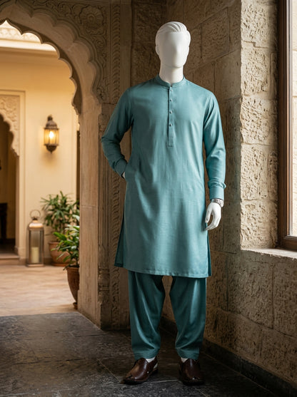 Sea Green Wash & Wear Boski Unstitched Fabric