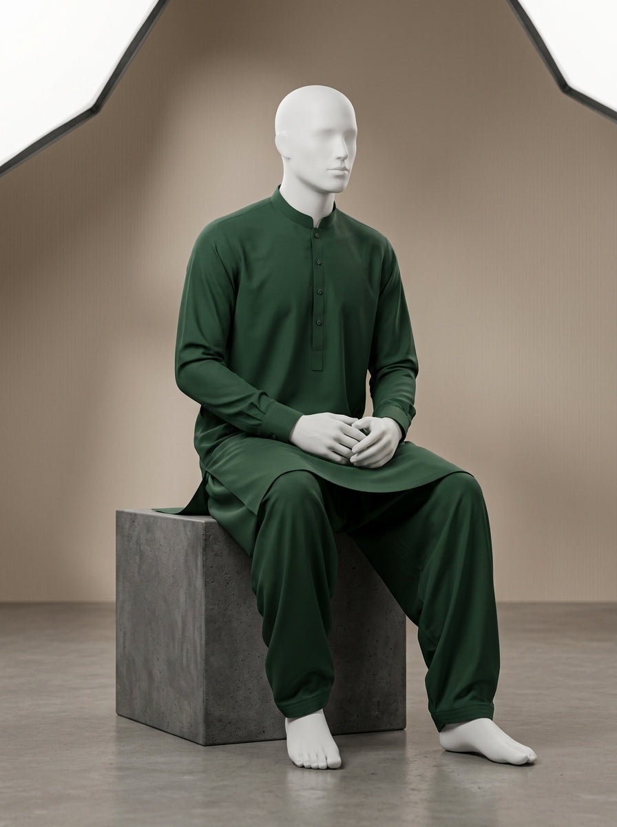 Premium Wash & Wear Unstitched Suit – Forest Green | Binary Soft Fabric | Summer Collection 2026