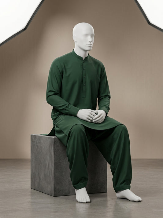 Premium Wash & Wear Unstitched Suit – Forest Green | Binary Soft Fabric | Summer Collection 2026