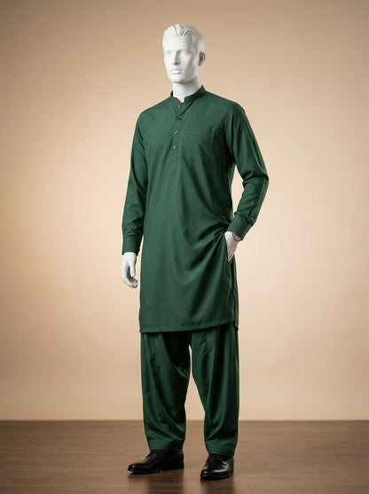 Premium Wash & Wear Unstitched Suit – Forest Green | Binary Soft Fabric | Summer Collection 2026