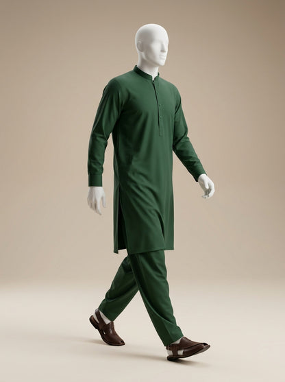Premium Wash & Wear Unstitched Suit – Forest Green | Binary Soft Fabric | Summer Collection 2026