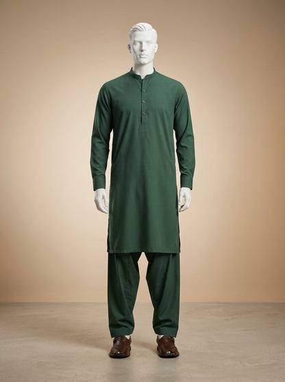 Premium Wash & Wear Unstitched Suit – Forest Green | Binary Soft Fabric | Summer Collection 2026