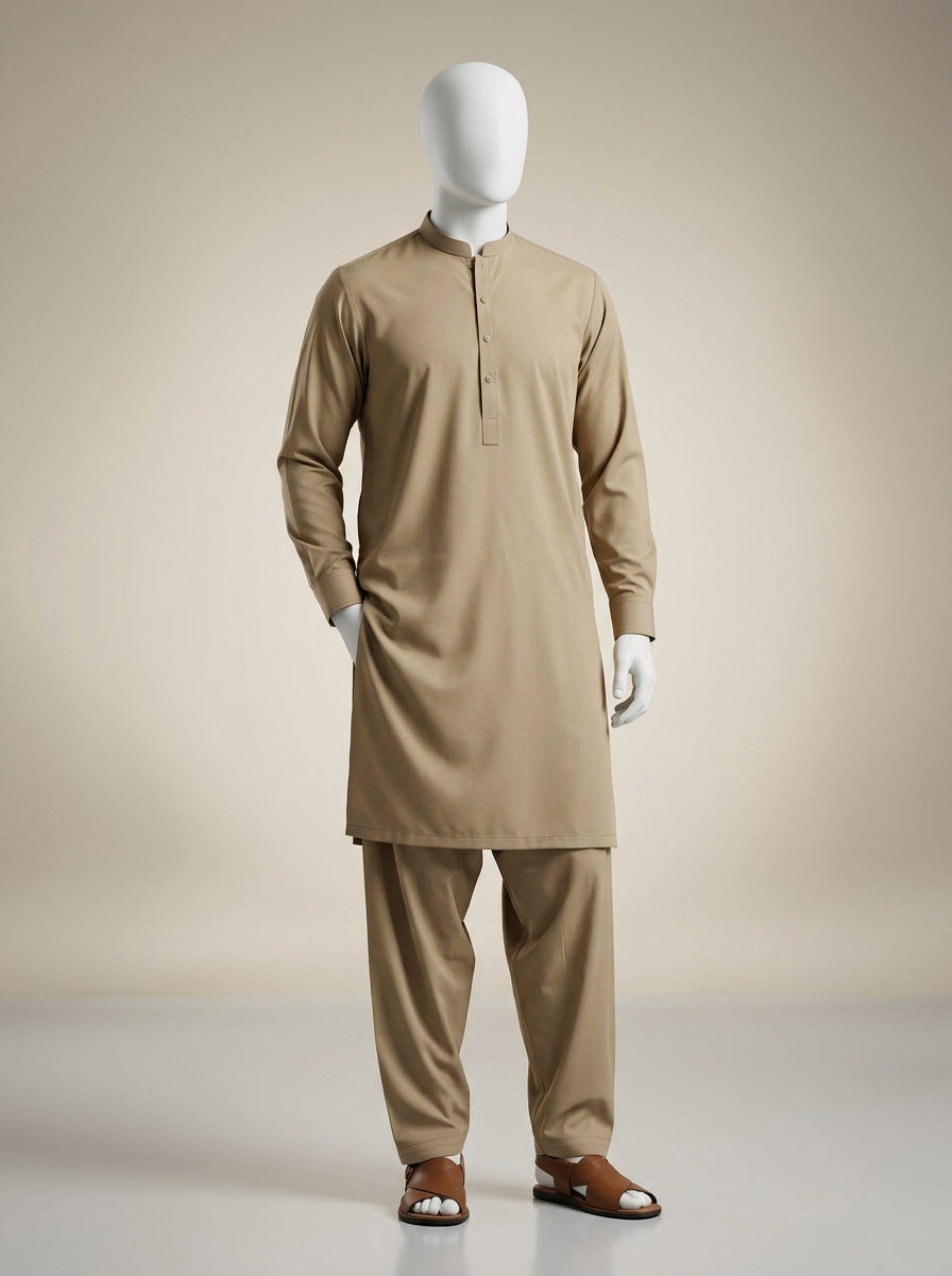 Premium Wash & Wear Unstitched Suit – Khaaki | Binary Soft Fabric | Summer Collection 2026