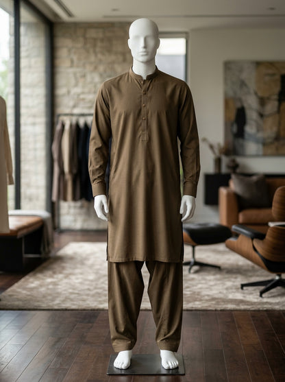 IKHWAN Men's Luxury Summer Collection 2026 Army Brown Cotton Fabric