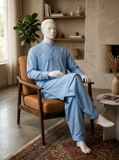 IKHWAN Men's Luxury Summer Collection 2026 Sky Blue Premium Egyptian Cotton