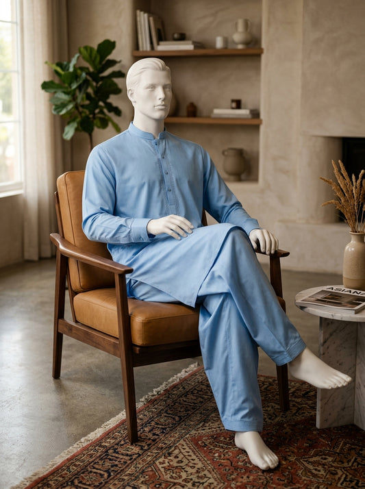 IKHWAN Men's Luxury Summer Collection 2026 Sky Blue Premium Egyptian Cotton