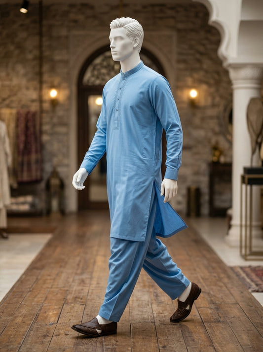 IKHWAN Men's Luxury Summer Collection 2026 Sky Blue Premium Egyptian Cotton