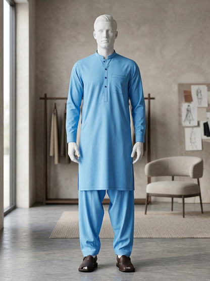 IKHWAN Men's Luxury Summer Collection 2026 Sky Blue Premium Egyptian Cotton