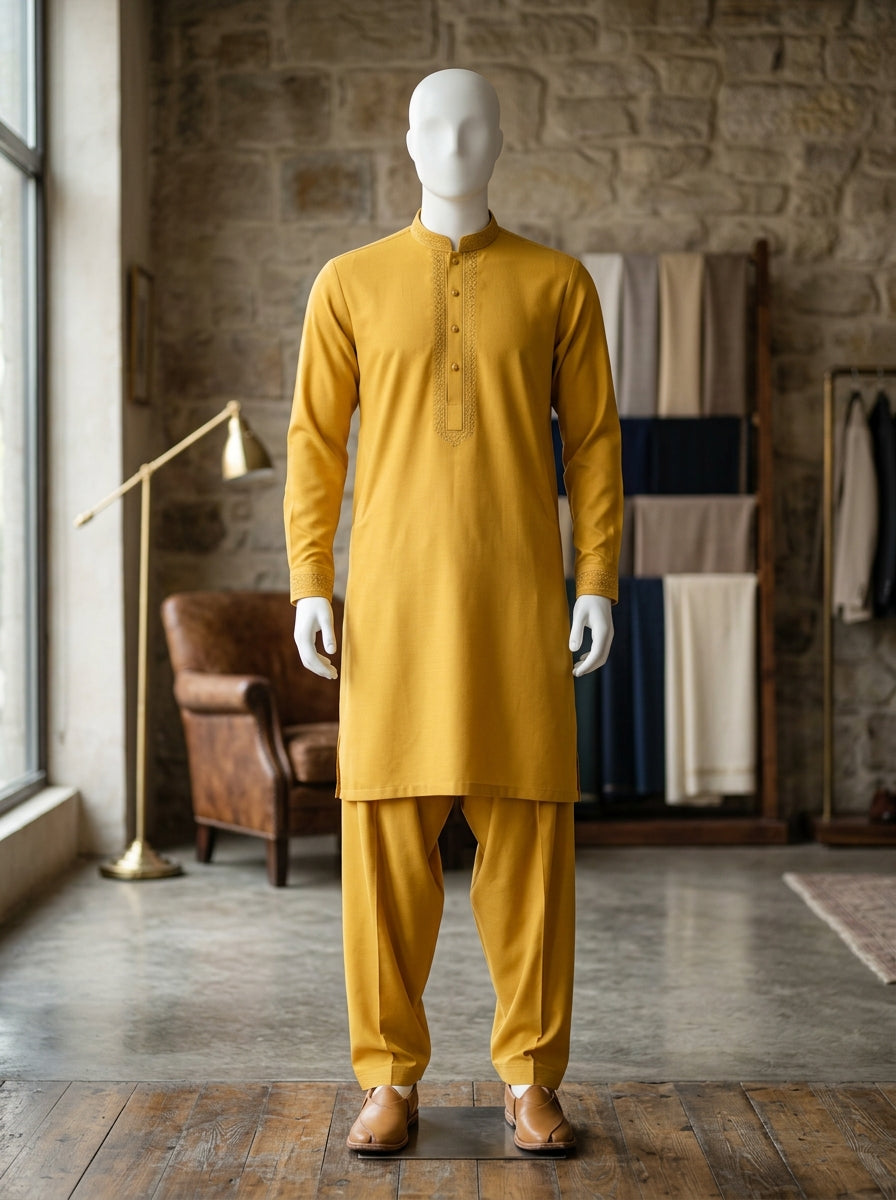IKHWAN Men's Luxury Summer Collection 2026 – Karandi Yellow