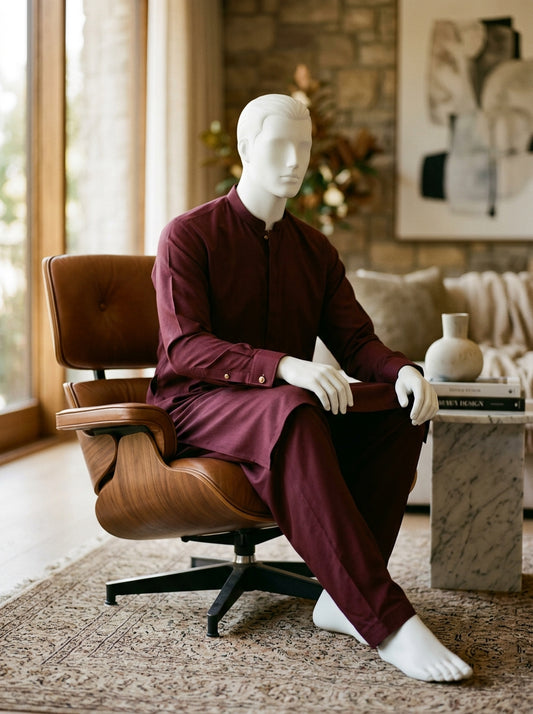 Burgundy Wash & Wear Boski Unstitched Fabric