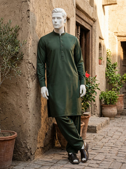 Dark Mehndi Wash & Wear Boski Unstitched Fabric