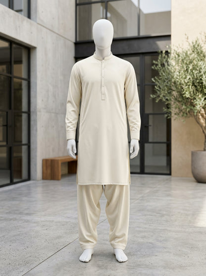Off White Wash & Wear Boski Unstitched Fabric