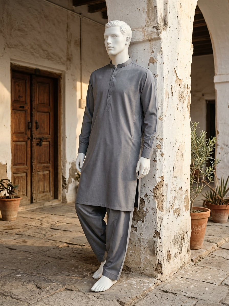 Smoke Grey Wash & Wear Boski Unstitched Fabric