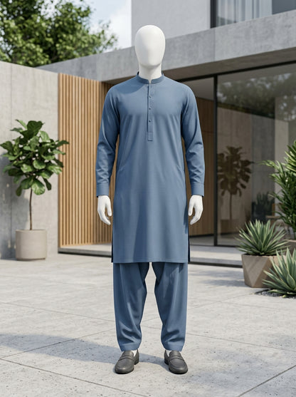 Steel Blue Wash & Wear Boski Unstitched Fabric