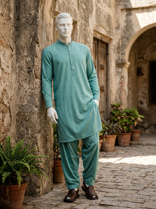 Sea Green Wash & Wear Boski Unstitched Fabric