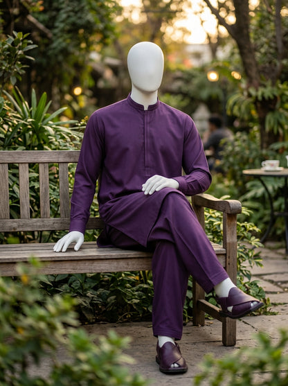 Deep Purple Wash & Wear Boski Unstitched Fabric