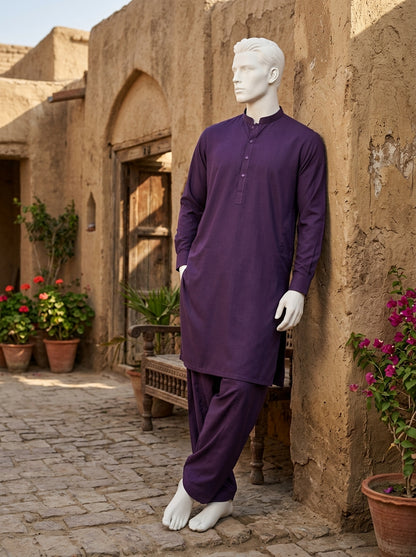 Deep Purple Wash & Wear Boski Unstitched Fabric