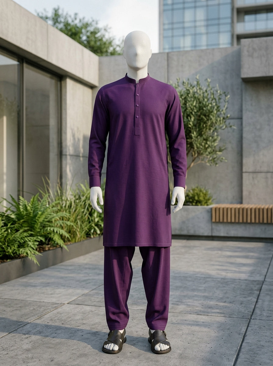 Deep Purple Wash & Wear Boski Unstitched Fabric