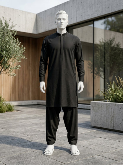 Black Wash & Wear Boski Unstitched Fabric