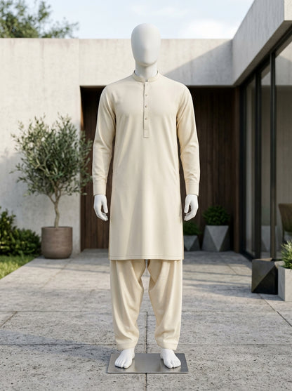 Cream Wash & Wear Boski Unstitched Fabric
