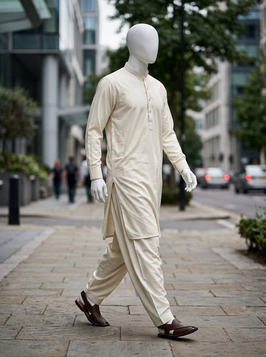 Off White Wash & Wear Boski Unstitched Fabric