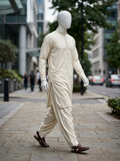 Off White Wash & Wear Boski Unstitched Fabric