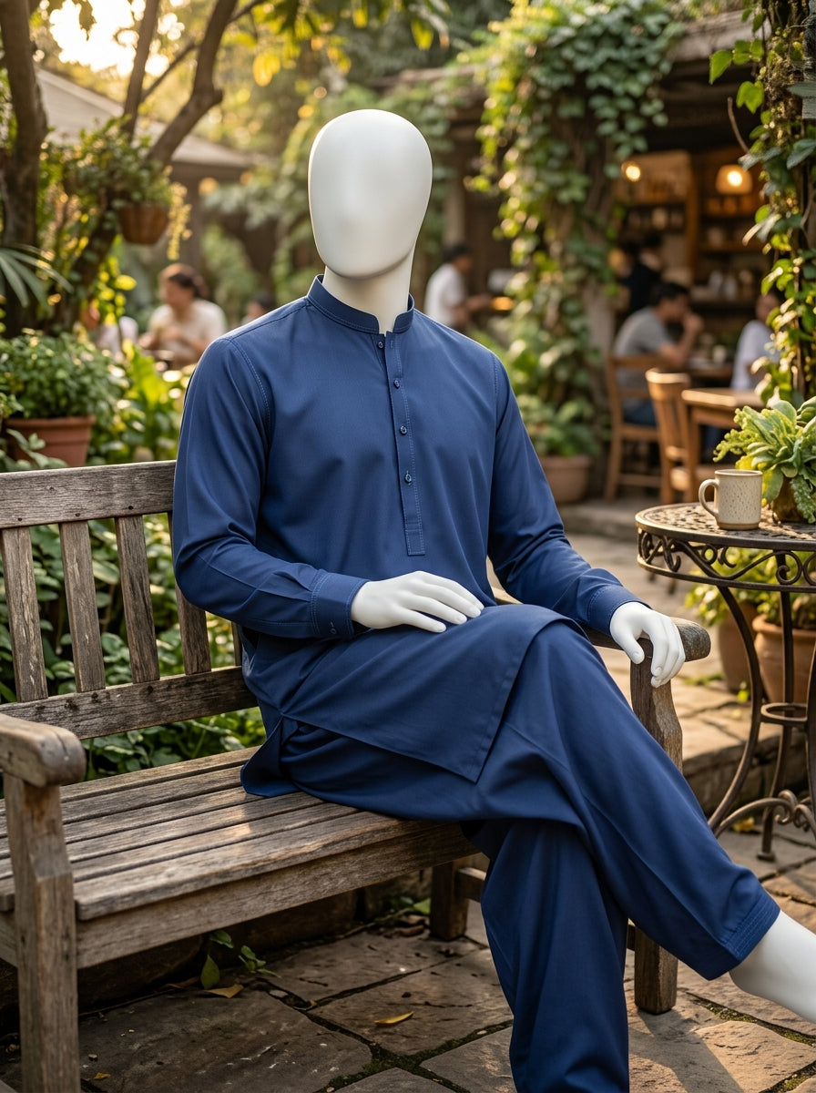 Navy Blue Wash &amp; Wear Boski Unstitched Fabric