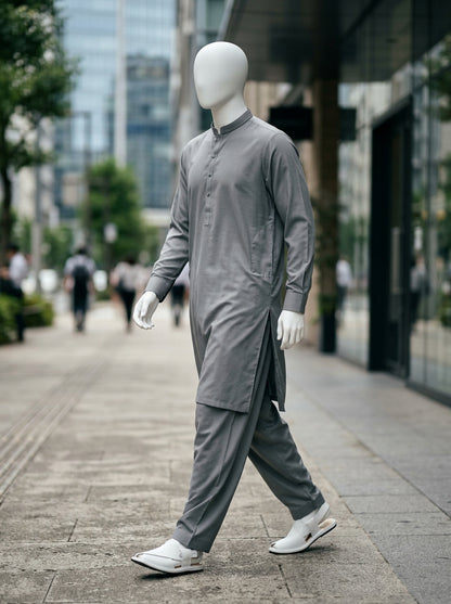Smoke Grey Wash & Wear Boski Unstitched Fabric