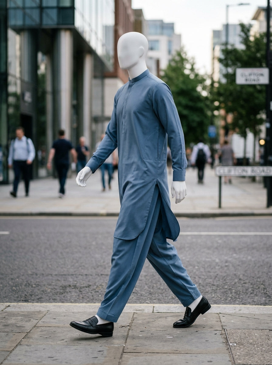 Steel Blue Wash & Wear Boski Unstitched Fabric