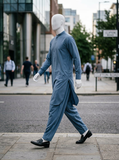 Steel Blue Wash & Wear Boski Unstitched Fabric