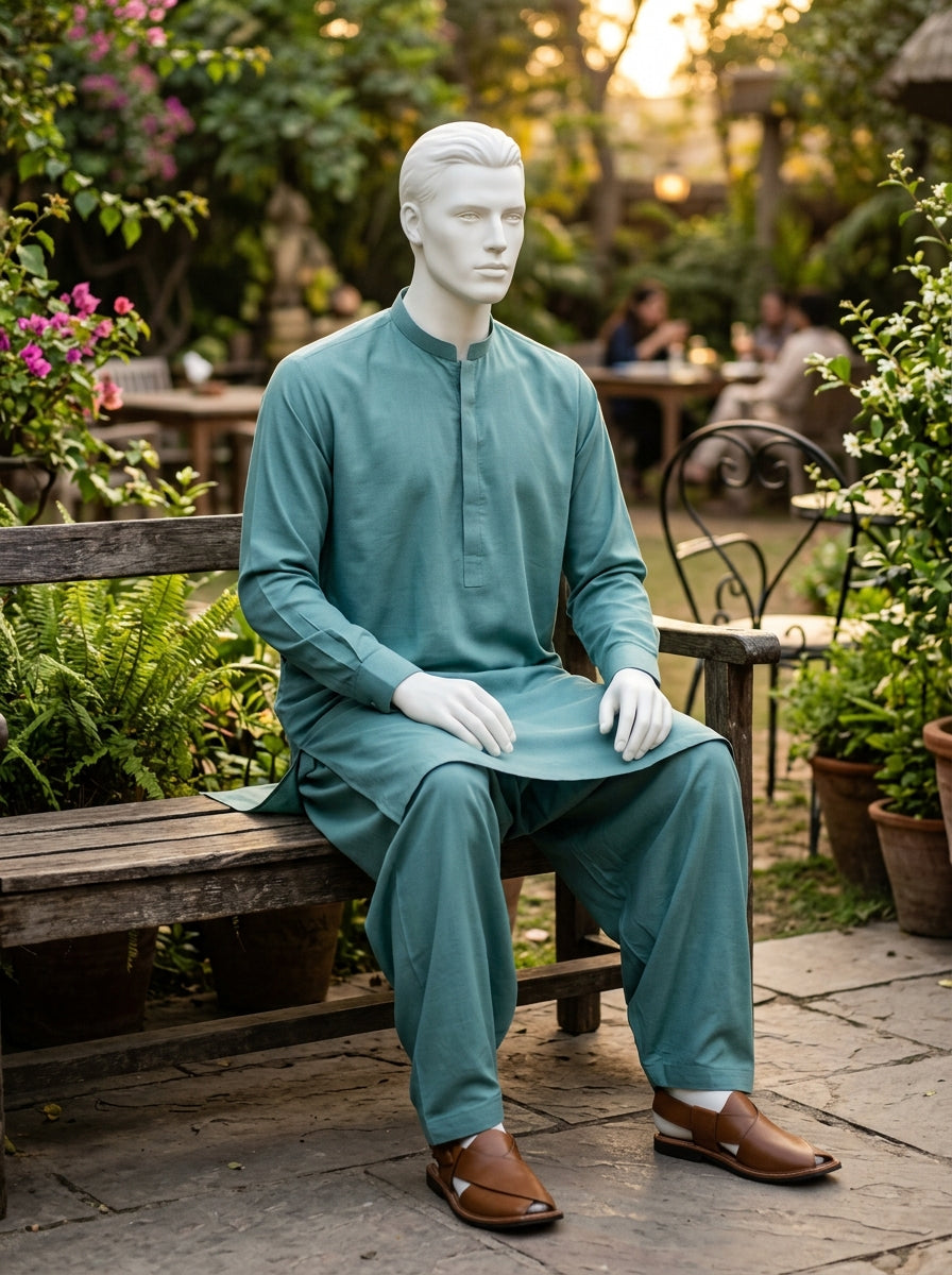 Sea Green Wash & Wear Boski Unstitched Fabric