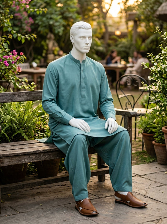 Sea Green Wash & Wear Boski Unstitched Fabric
