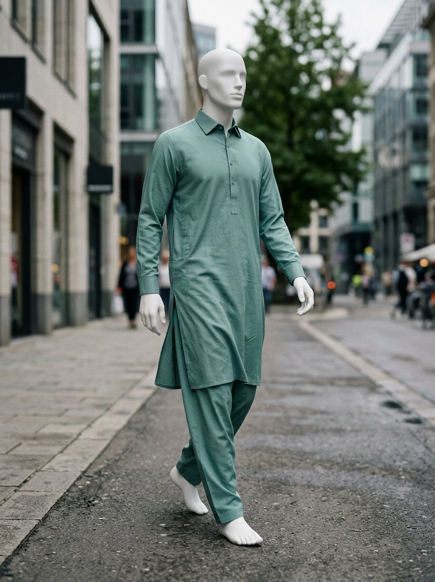 Sea Green Wash & Wear Boski Unstitched Fabric
