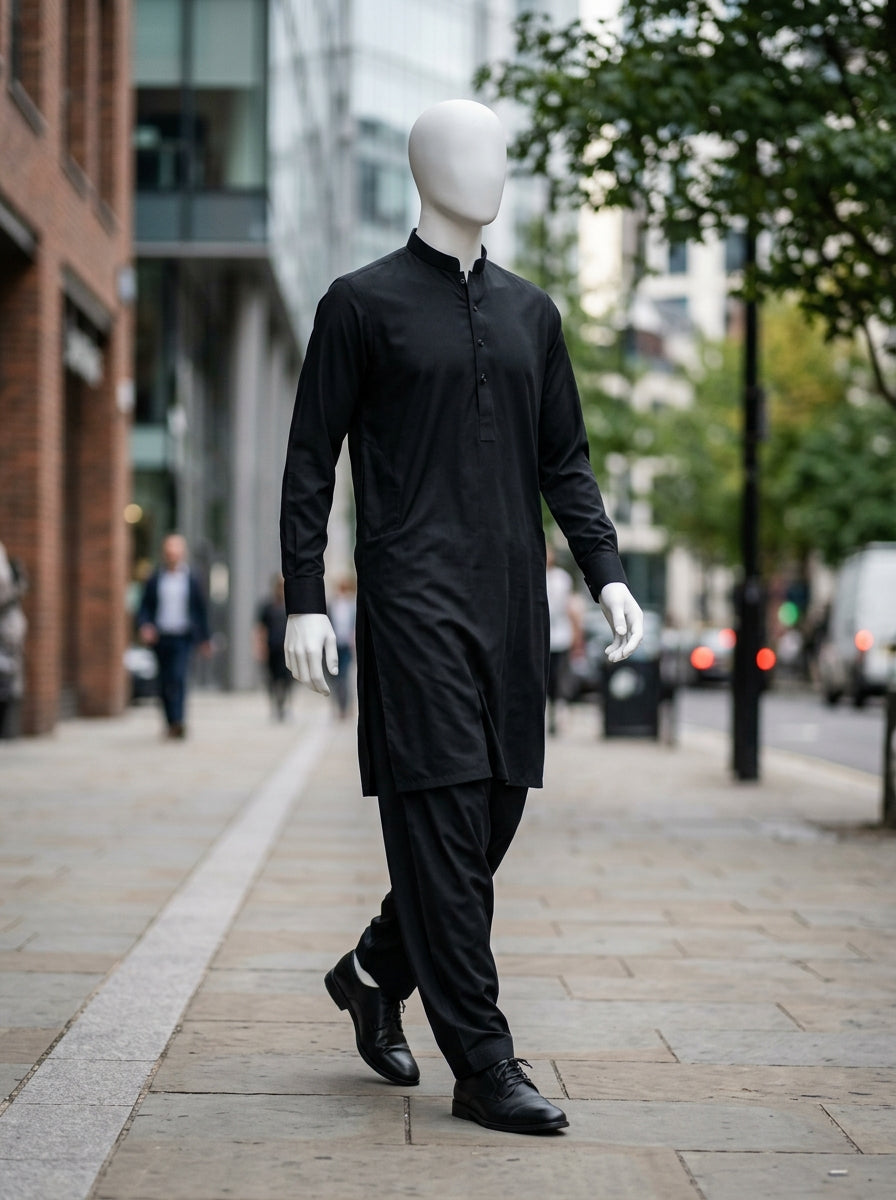 Black Wash & Wear Boski Unstitched Fabric
