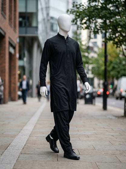 Black Wash & Wear Boski Unstitched Fabric
