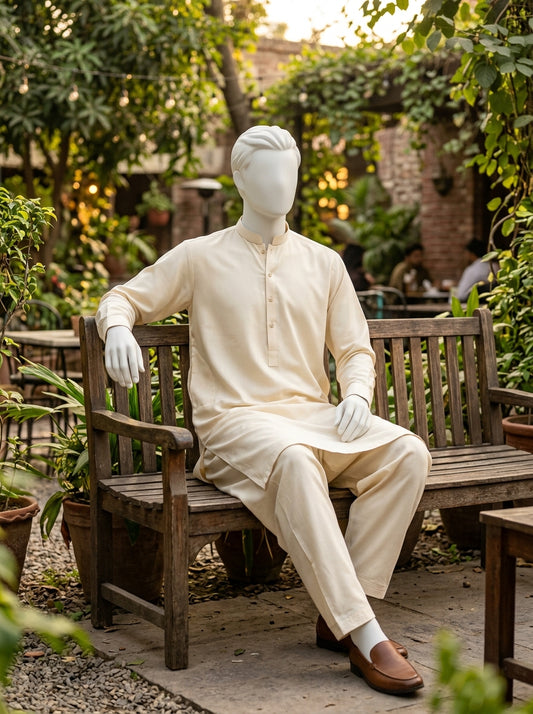 Cream Wash & Wear Boski Unstitched Fabric