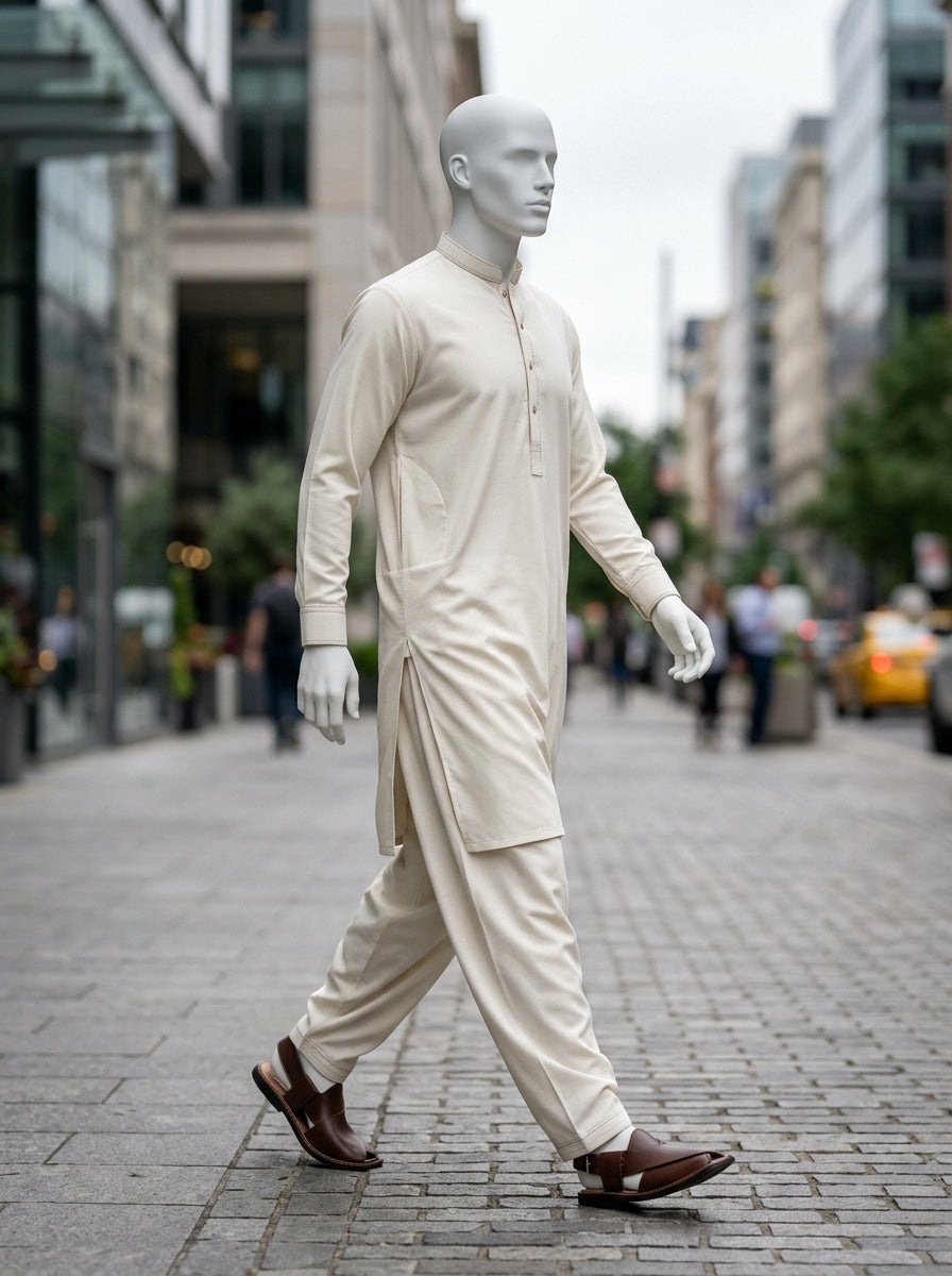 Cream Wash & Wear Boski Unstitched Fabric