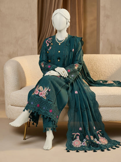 Qalamkar Replica | Premium Chikankari Lawn Cotton 3-Piece Suit with Organza Dupatta | Summer Collection 2026