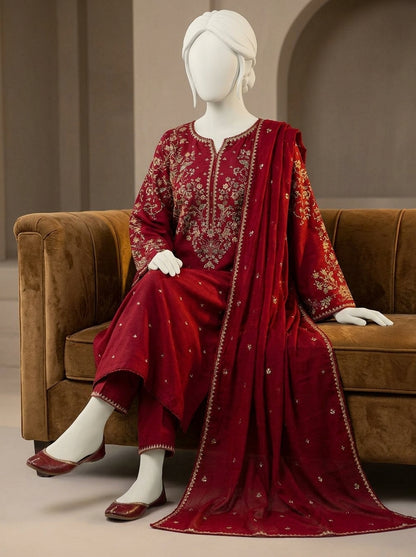 Luxury Airjet Lawn 3-Piece Heavy Embroidered Suit with Bamber Chiffon Ready-to-Wear Dupatta | Best Quality