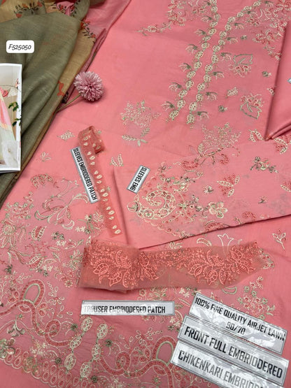 Premium Airjet Lawn 3-Piece Heavy Embroidered Suit with Swiss Voile Dupatta | Summer Lawn Collection 2026