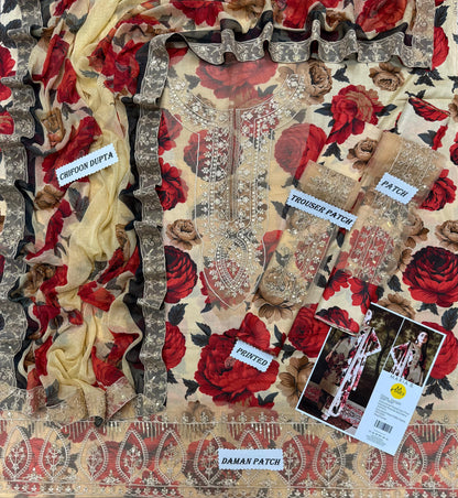 3-Piece Embroidered Lawn Suit with Printed Trouser & Ready-to-Wear Chiffon Dupatta