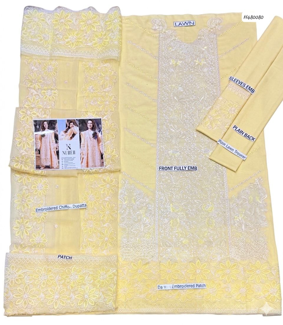 Premium Lawn Collection 2026 | Heavy Embroidered 3-Piece Lawn Suit with Embroidered Chiffon Dupatta