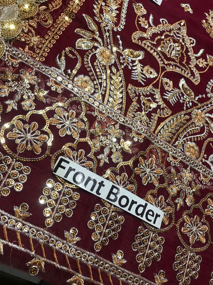 Ikhwan Unstitched Replica – Luxury Embroidered Chiffon Suit with Malai Trouser & Dupatta