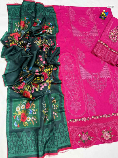 Ikhwan Unstitched – Dhanak Hit Codes Chikankari Embroidered 3-Piece Winter Suit