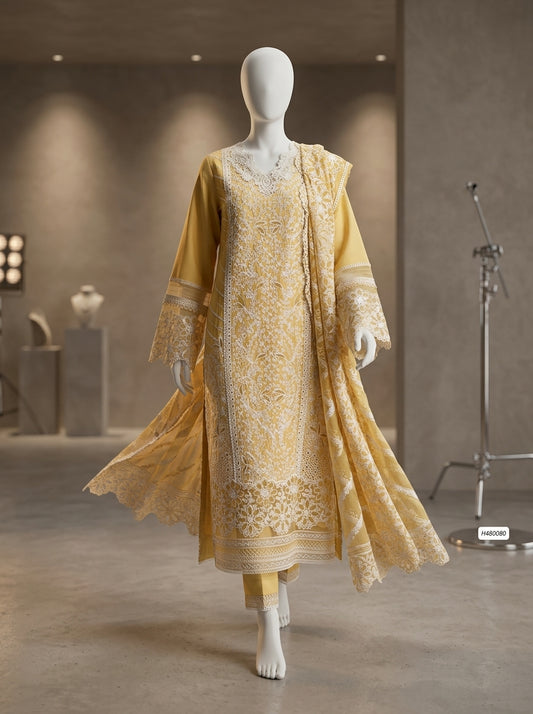 Premium Lawn Collection 2026 | Heavy Embroidered 3-Piece Lawn Suit with Embroidered Chiffon Dupatta
