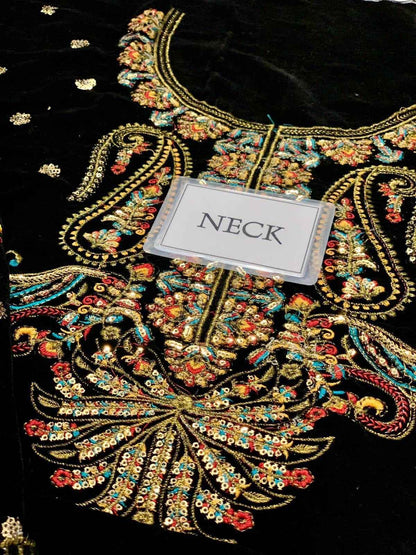 Royal Noir – Luxury Black Velvet Embroidered 3-Piece Suit (Ready to Wear)