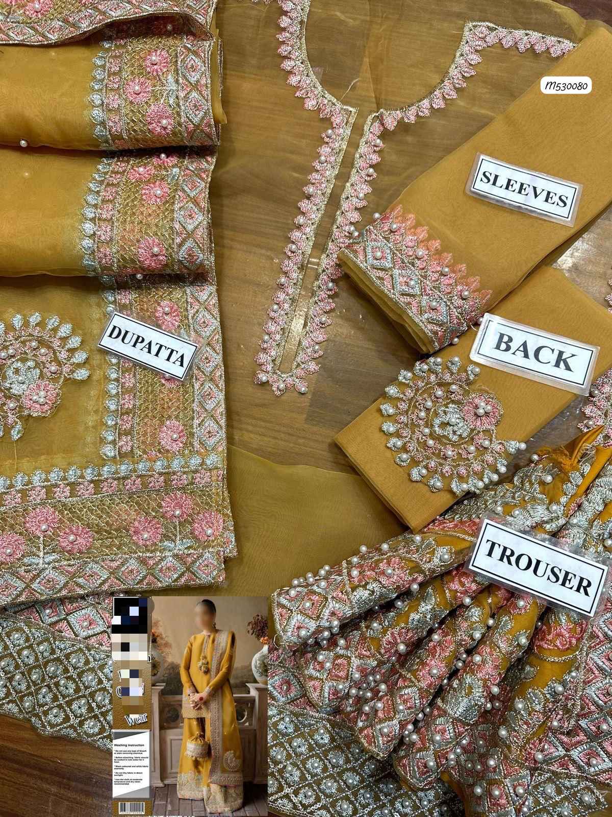 Ikhwan Replica – Unstitched Organza Embroidered 3-Piece Suit with Malai Trouser | Luxury Replica Collection 2025