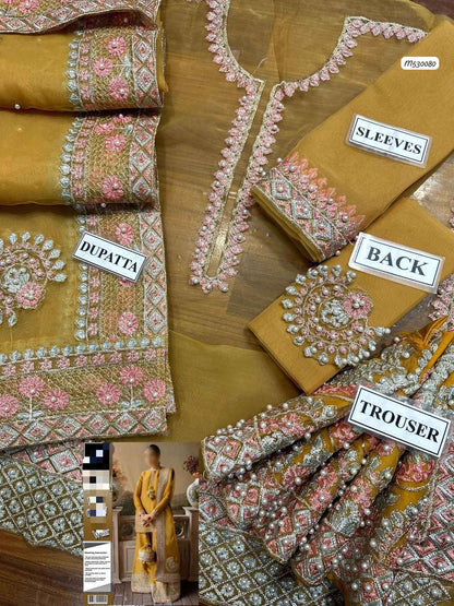 Ikhwan Replica – Unstitched Organza Embroidered 3-Piece Suit with Malai Trouser | Luxury Replica Collection 2025