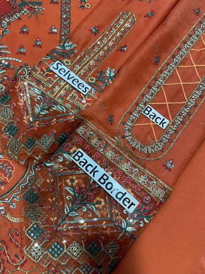 Luxury Embroidered Chiffon 3-Piece Suit with Net Dupatta & Malai Trouser | Ikhwan New Arrivals – November Drop 1