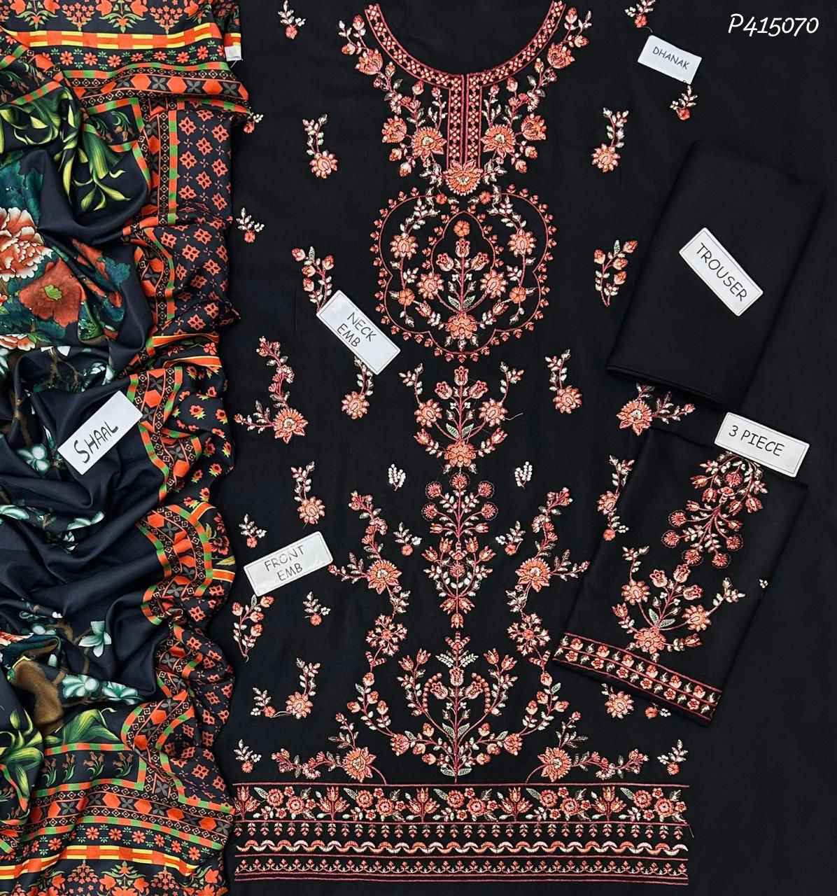 Dhanak Hit Codes | Premium Heavy Embroidered 3-Piece Dhanak Suit with Digital Printed Shawl (Ikhwan New Arrivals – November Drop 1)